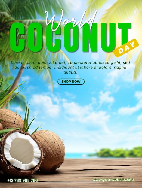 PSD social media poster on world coconut day