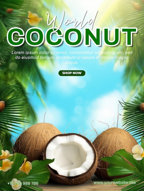 PSD social media poster on world coconut day