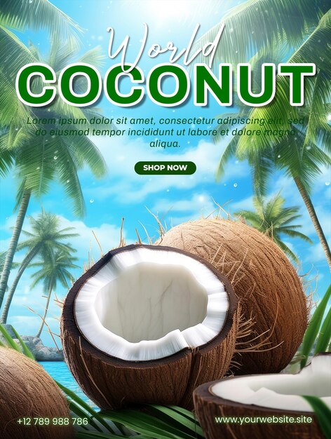 PSD social media poster on world coconut day