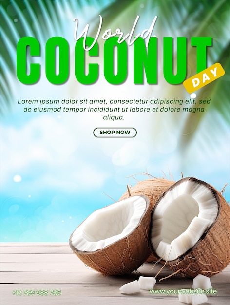 PSD social media poster on world coconut day