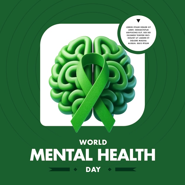 PSD social media poster for world mental health day october 10 with human head digital illustration