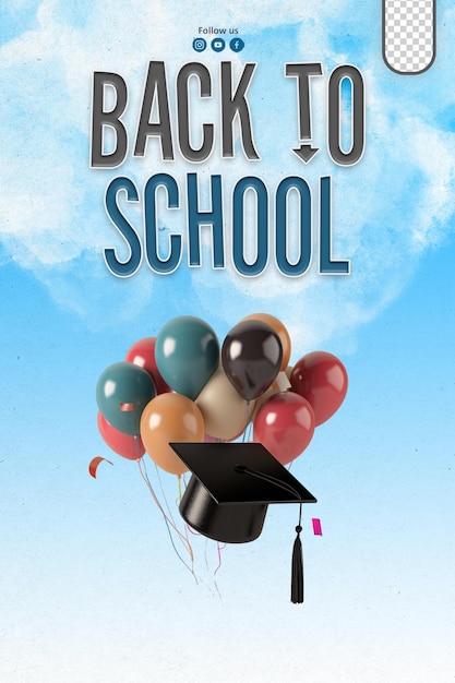 PSD social media posters greeting back to school with balloons background