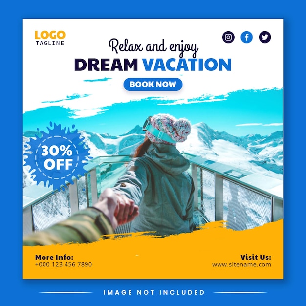 Social media promotion Dream vacation traveling Instagram post banner editable template