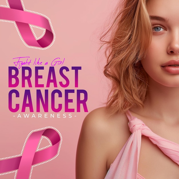 PSD social media psd template post or banner of breast cancer awareness month girl in pink suit