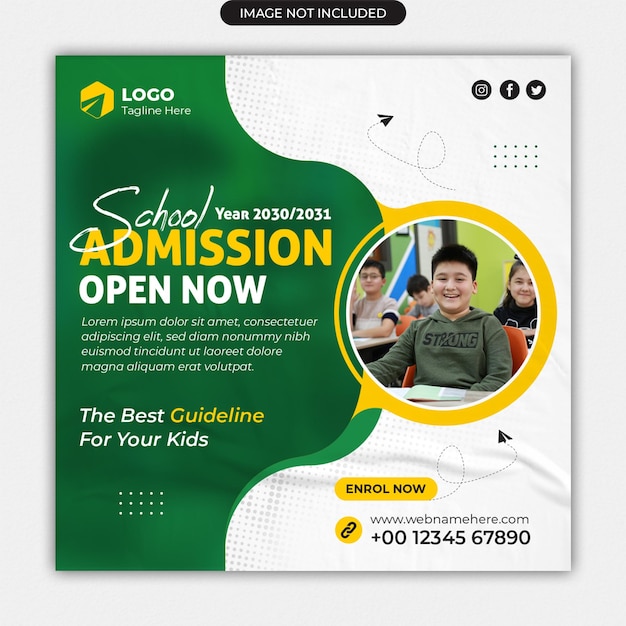 Social media school admission post higher education square web banner instagram template design