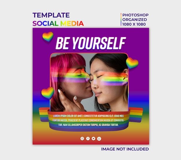 PSD social media template for gay pride day with photo frame