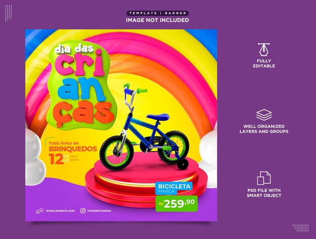 SOCIAL MEDIA TEMPLATE INSTAGRAM POST DIA DAS CHILDREN BRASIL EM PORTUGUES SALES