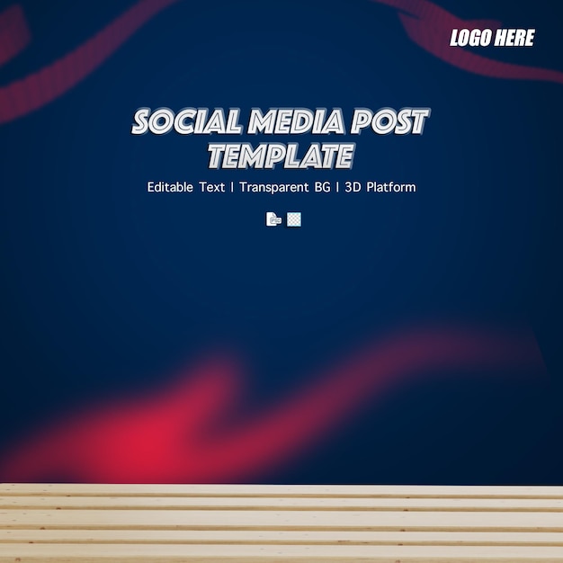 Social Media template with transparent background with wood platform