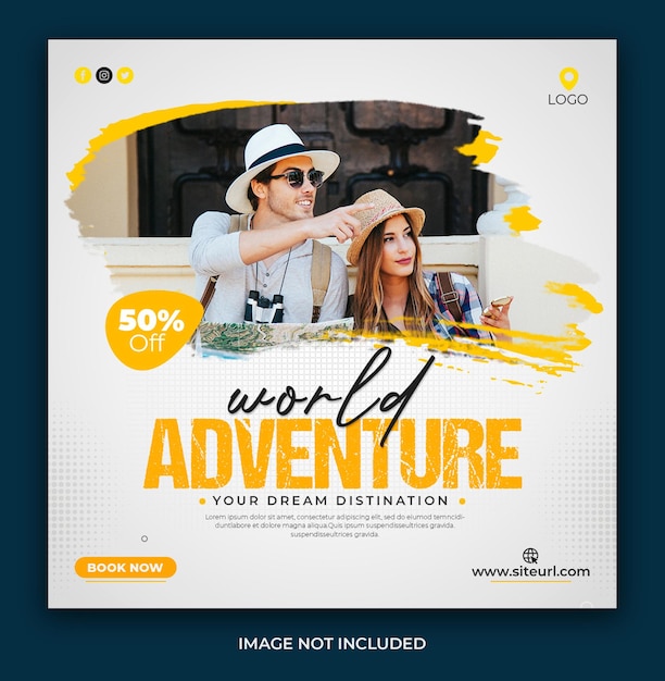 Social media world travel dream vacation instagram or facebook post or square banner design template