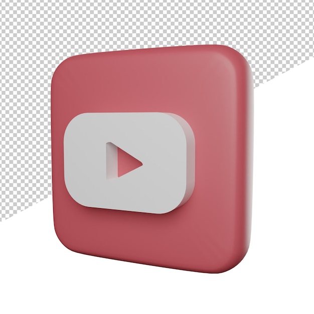 Social media youtube logo side view 3d rendering illustration transparent background