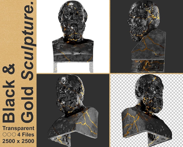 PSD socrates digital portrait in black marble and gold graphic asset