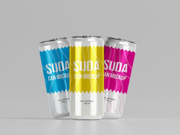 Soda can mockup PSD, drink product branding