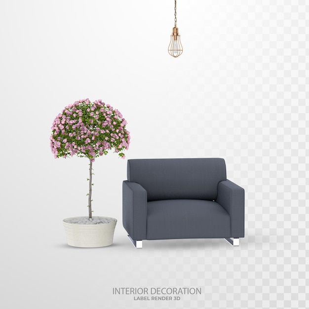 Sofa 3d living room interior with plant background