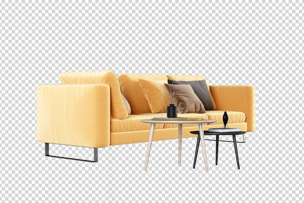 Sofa in living room in 3d rendering isolated