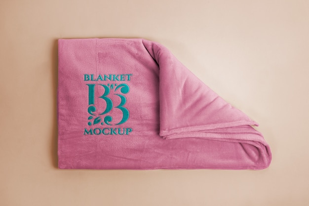 Soft blanket with embroidered logo mock-up