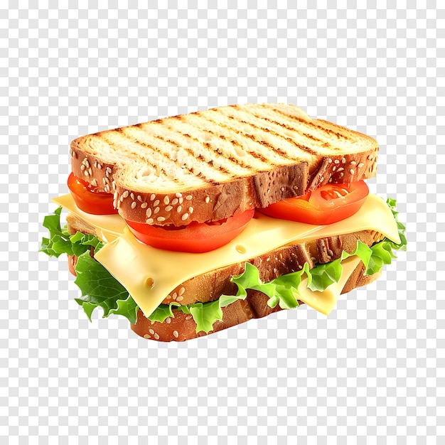 Soft cheese sandwich with tomato slice isolated on a transparent background