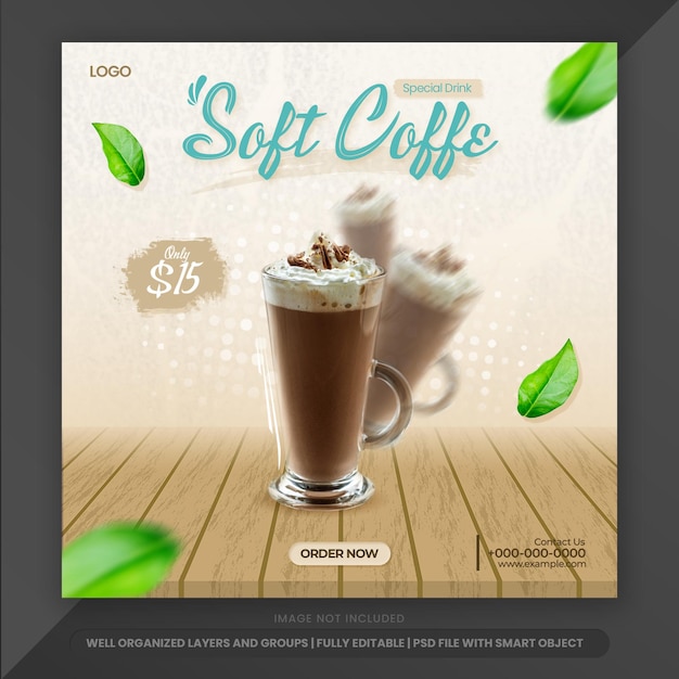 Soft Coffee Drink Flyer Social Media Post Template