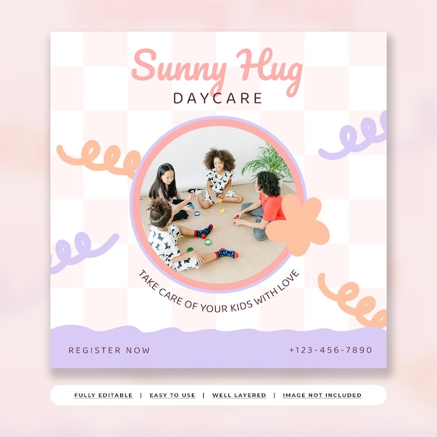 Soft Pastel Cute Children Daycare Promotion Instagram Template