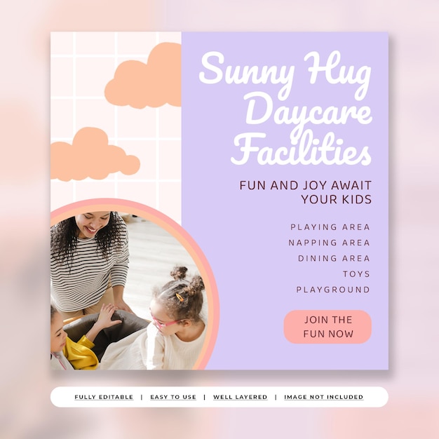 Soft Pastel Cute Children Daycare Promotion Instagram Template