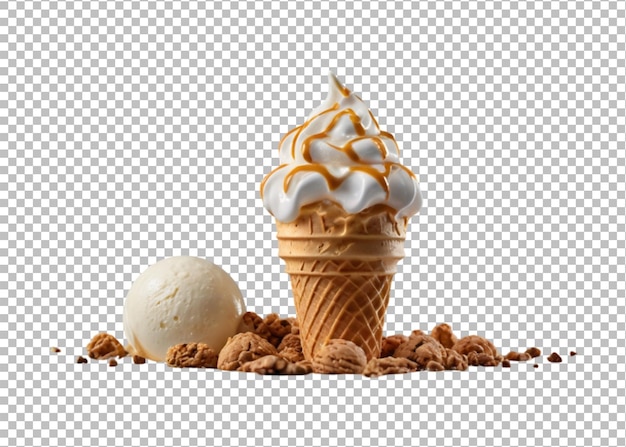 PSD soft serve ice cream png element set of various colorful cone isolated on transparent background