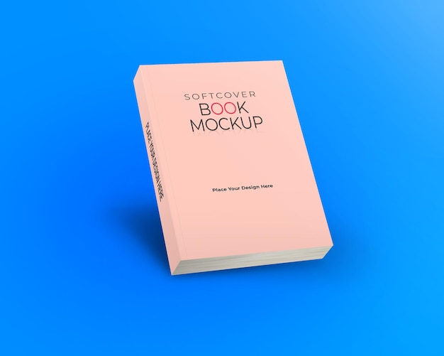 Softcover Book Mockup Front Oblique View Isolated on Blue Background