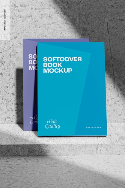 Softcover Books on Concrete Mockup, Front View