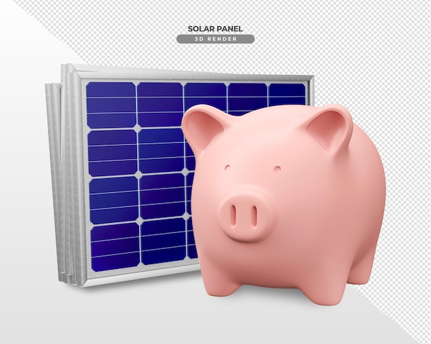 Solar power plates on pig economy 3d realistic render