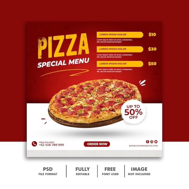 Solcial Media Post Square Banner Template For Restaurant Fastfood Delicious Pizza