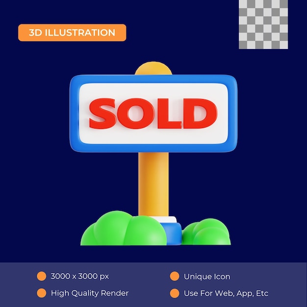 Sold Signboard 3D Illustration