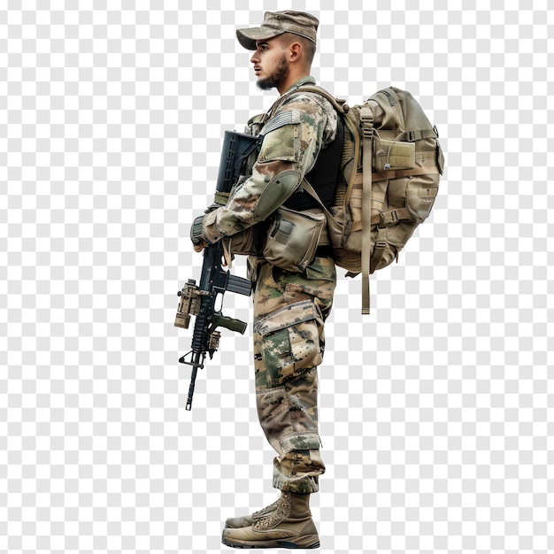 PSD soldier full body side view on transparency background png