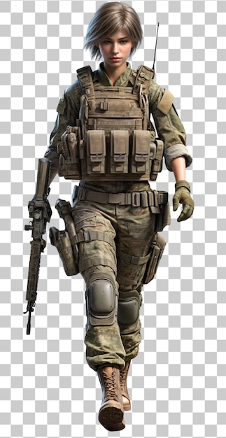 PSD soldier girl isolated on transparent background