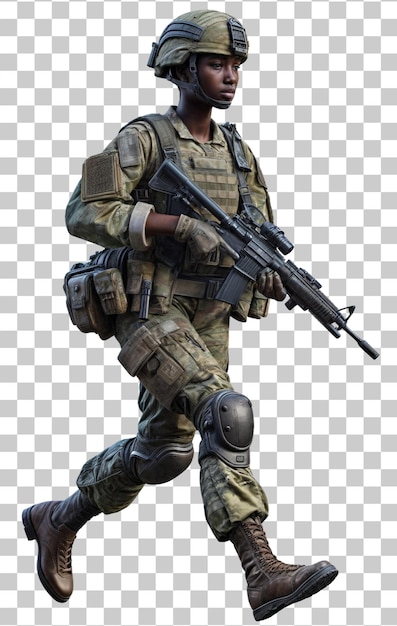 PSD soldier girl isolated on transparent background