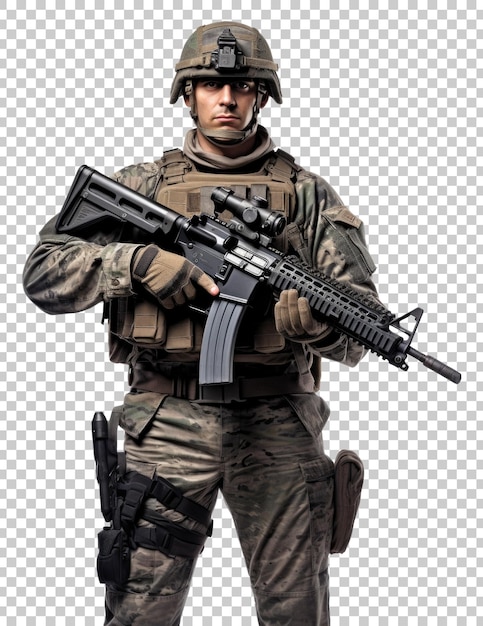 Soldier Holding A Gun Isolated on Transparent Background