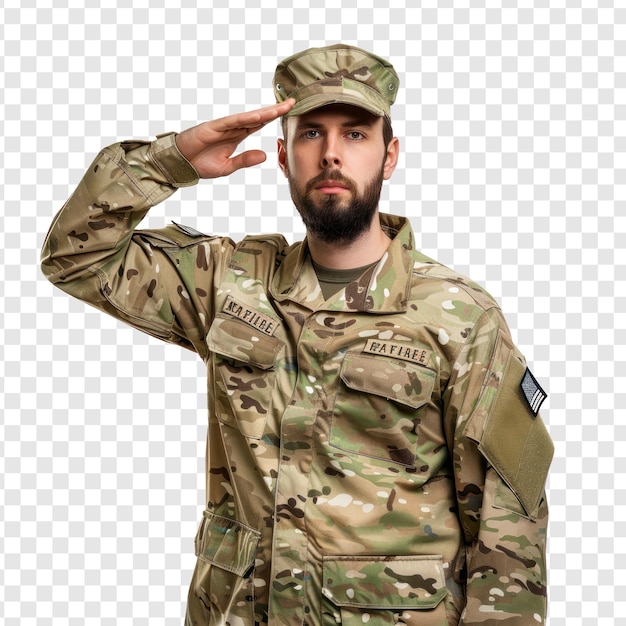 PSD soldier saluting on transparency background png