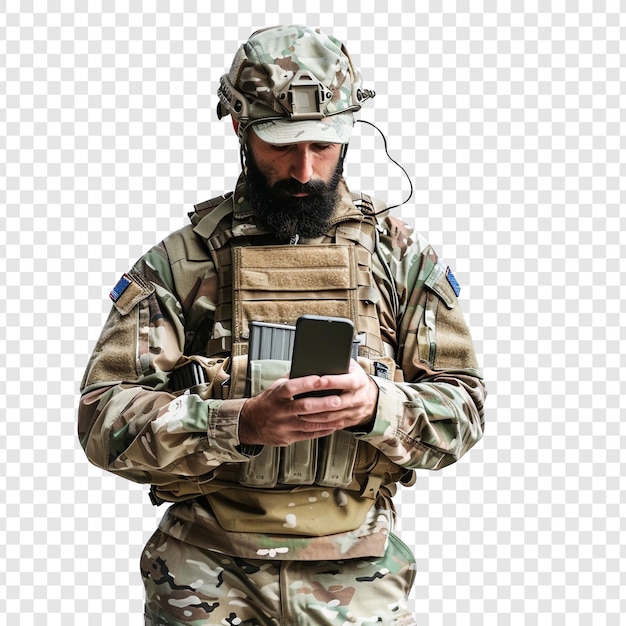 PSD soldier using smartphone