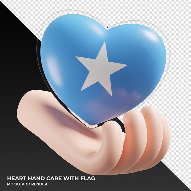 Somalia flag with heart hand care realistic 3d textured