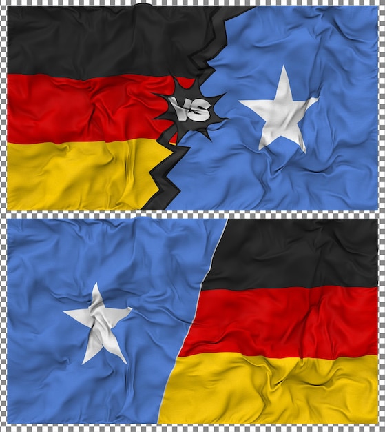 Somalia vs Germany Half Combined Flag Cloth Bump Texture 3D Rendering