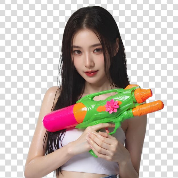 PSD songkran girl with water gun on water festival