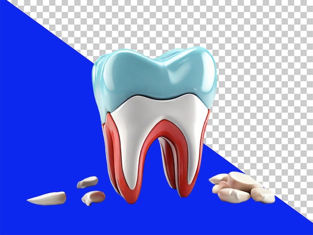 A sore tooth amidst healthy teeth isolated on transparent background