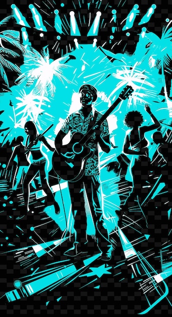 Soukous Guitarist in a Congolese Nightclub With Colorful Lig Illustration Music Poster Designs