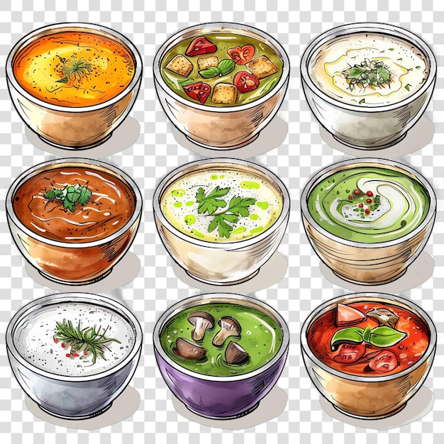 PSD soups transparent background watercolor clipart