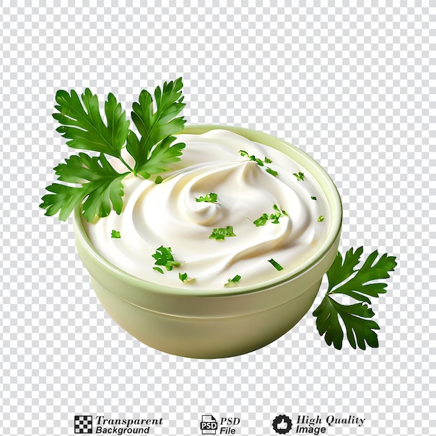 sour cream with parsley isolated on transparent background