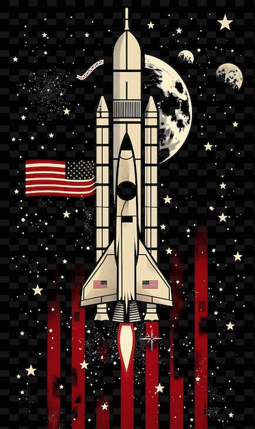 Space Exploration Scene With a Rocket Launch and Astronauts Flat Illustration Poster Design