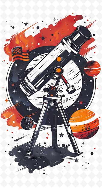 Space Exploration Setting With a Campaign Telescope and Plan Flat Illustration Poster Design