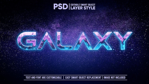 PSD space galaxy cosmic glowing asteroid rock 3d editable layer style text effect