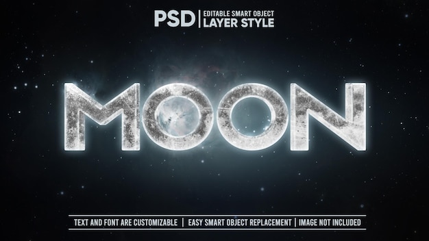 Space Moon Cosmic Glowing Asteroid Rock 3D Editable Layer Style Text Effect