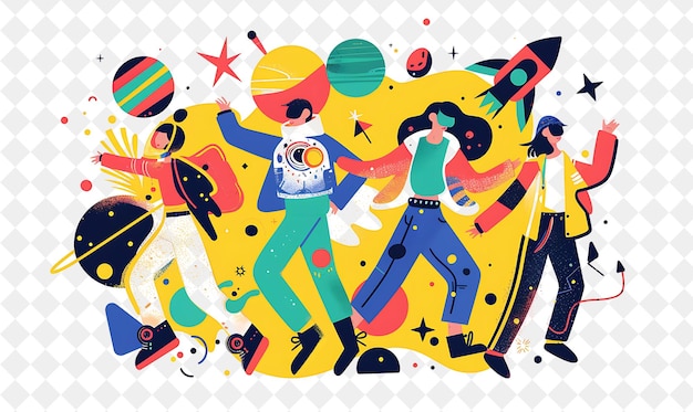 Space Odyssey With Characters Having a Zero Gravity Dance De People Life Style Flat Illustration