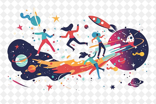 Space Odyssey With Characters Having a Zero Gravity Dance De People Life Style Flat Illustration