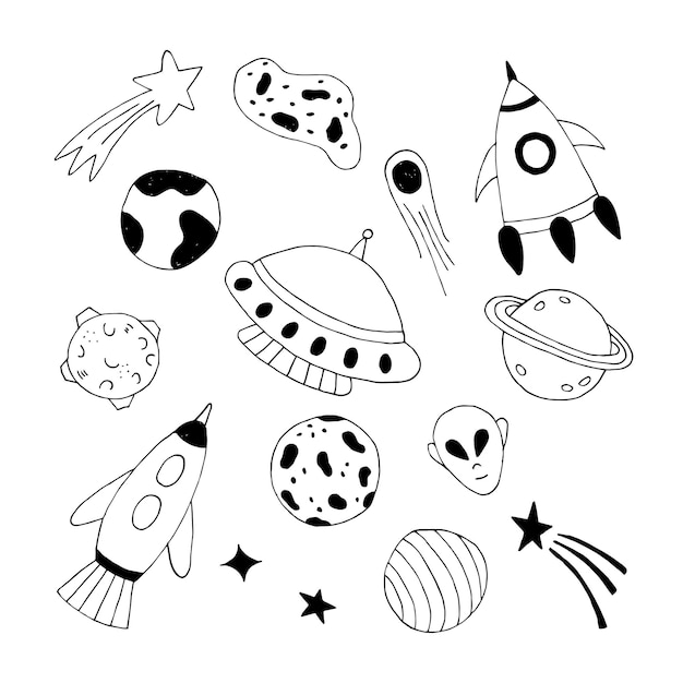 PSD space set hand drawn black outline