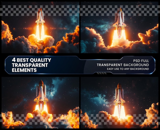 PSD space shuttle launch blue sky slow moti 3d on transparent background